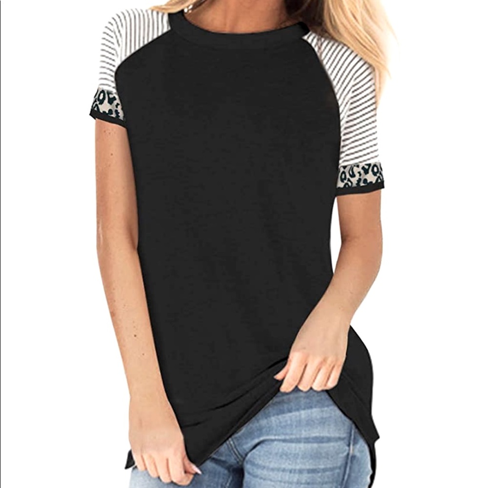 Color Block Animal Print Top